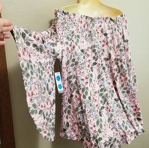 Time and Tru Pink Ruffled 3/4 Sleeve Blouse